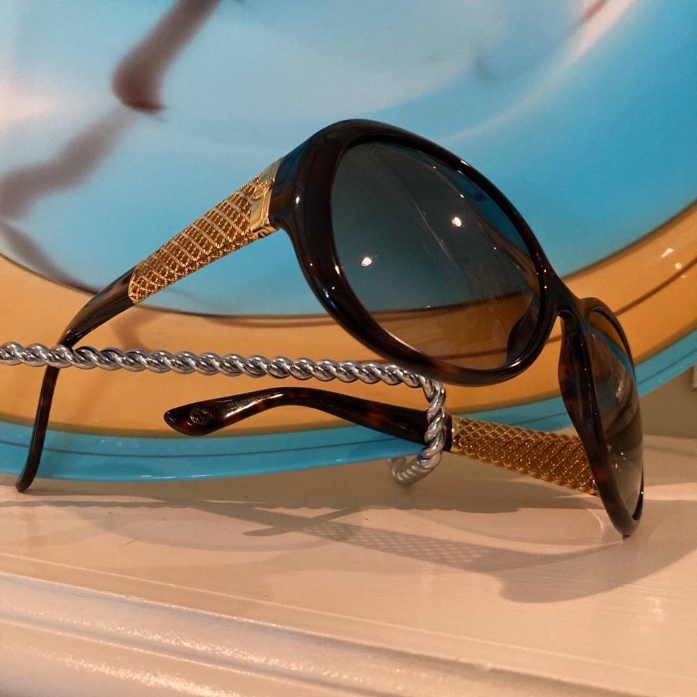 🌸WAS $275: Gucci Havanna Brown Gold Plated Mesh Sunglasses with Case - Picture 9 of 16